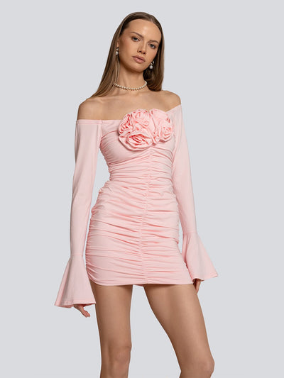 Ophelia Rose Applique Long Sleeve Ruched Mini Dress
