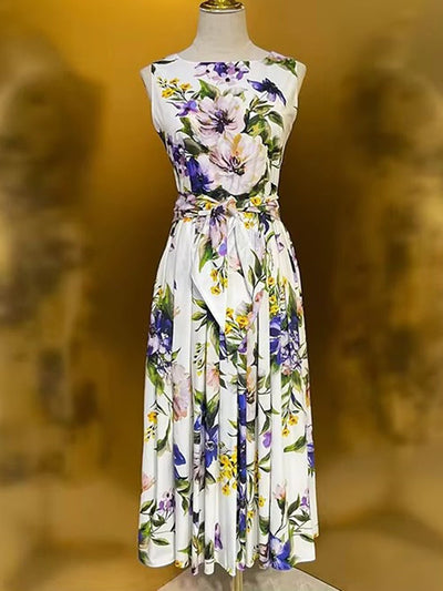 Oriana Botanical Fit And Flare Midi Dress
