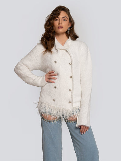 Penelope Textured Fringe Double-Breasted Jacket