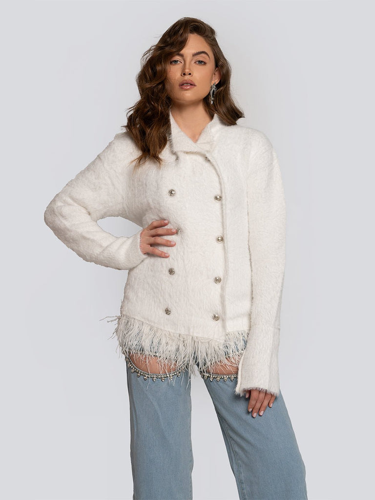 Penelope Textured Fringe Double Breasted Jacket - Glory Connection