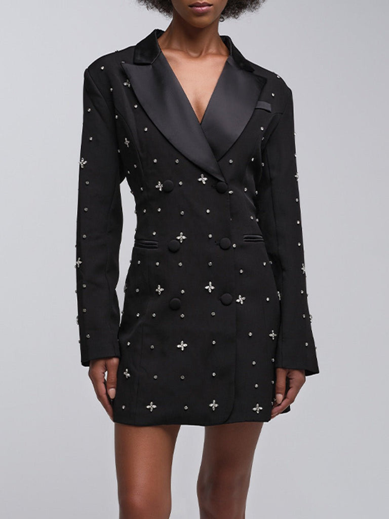 Pilar Embellished Lapel Blazer Dress - Glory Connection