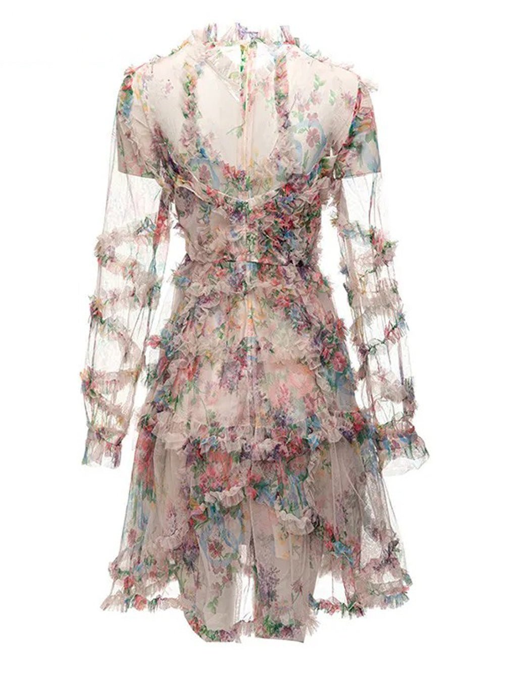 mesh mini ruffle dress Crystal Detail Mesh Ruffle Dress Ivory