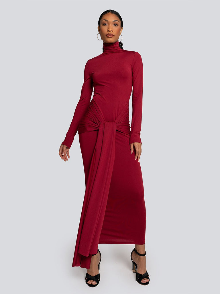 Riley Twist Front Turtleneck Long Sleeve Maxi Dress - Glory Connection