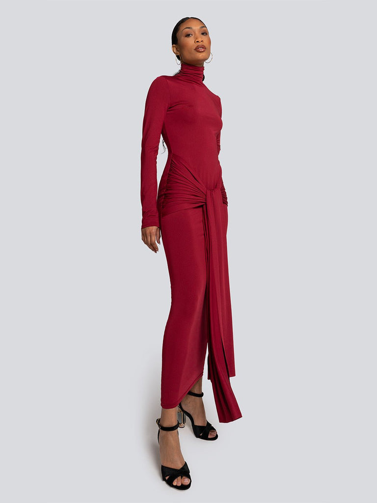 Riley Twist Front Turtleneck Long Sleeve Maxi Dress - Glory Connection