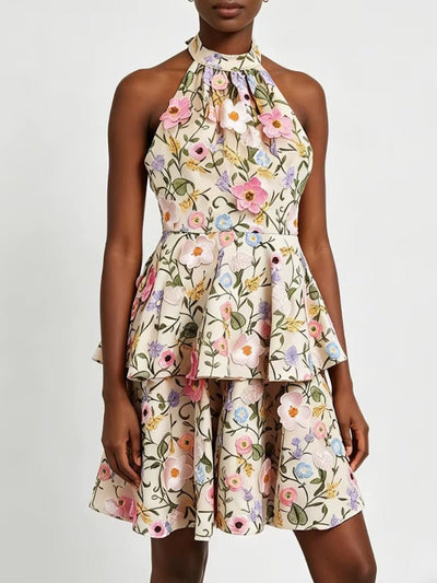 Rosalie Floral Tiered Halter Mini Dress