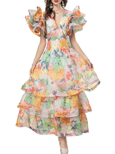 Sadie Butterfly Sleeve Layered Midi Dress