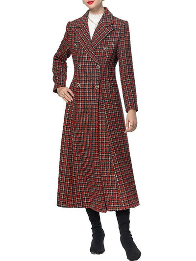 Samantha Plaid Double-Breasted Long Coat