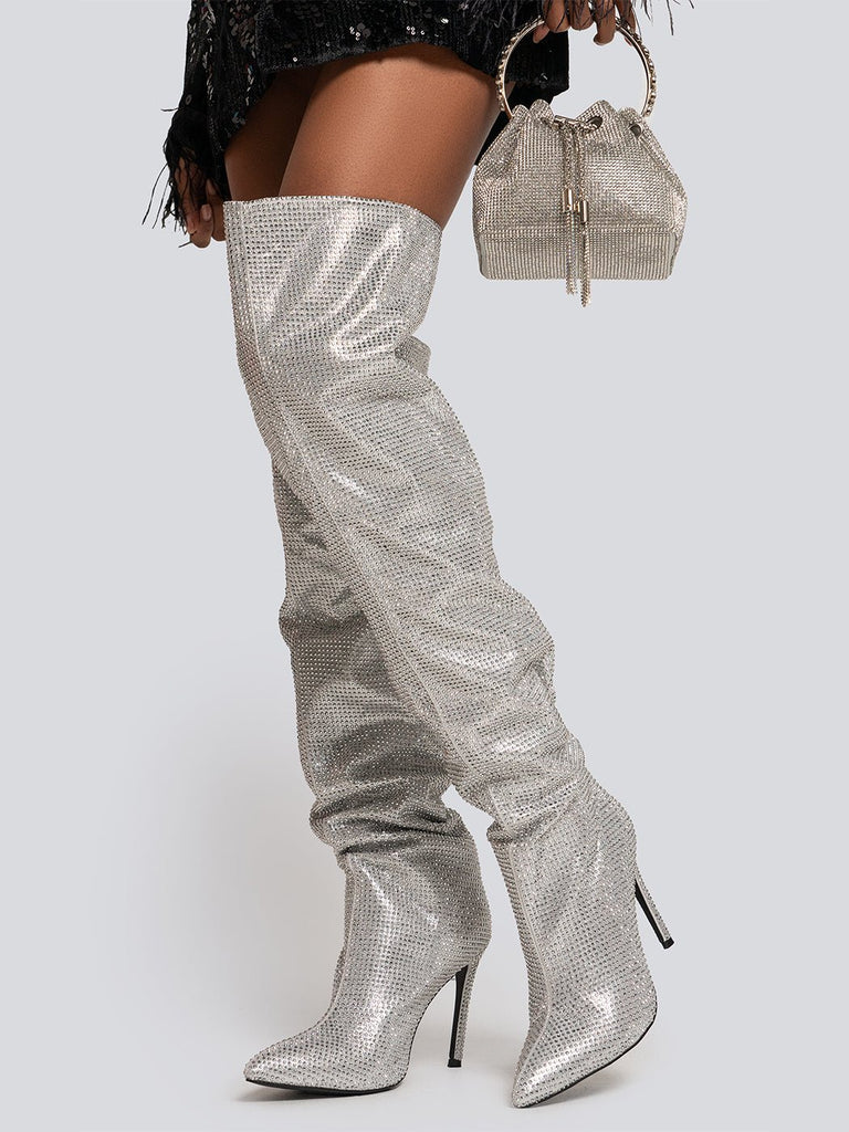 Sara Stone Thigh High Slouchy Heeled Boots - Glory Connection