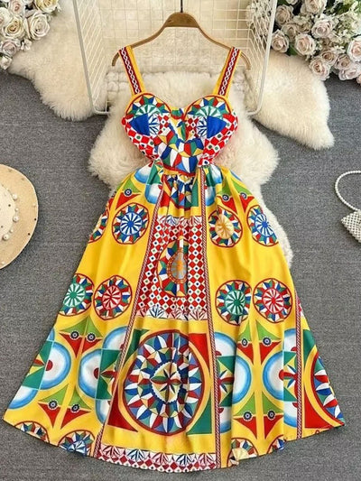 Serena Mosaic Smocked Midi Dress