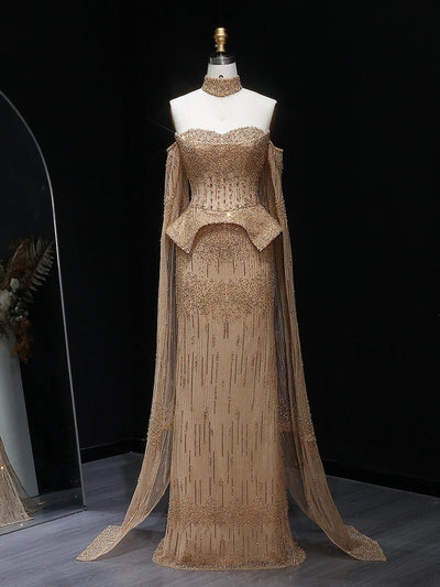 Sophia Crystal Cape Evening Gown