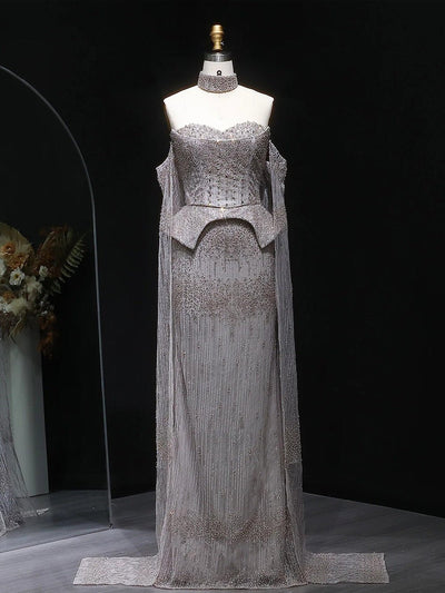Sophia Crystal Cape Evening Gown