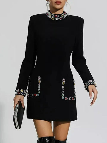 Sophie Diamond Long Sleeve Mini Dress - Glory Connection