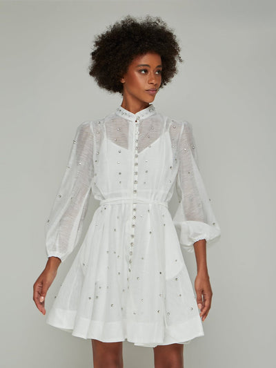 Sorelina Lantern Sleeve Rhinestone Mini Dress