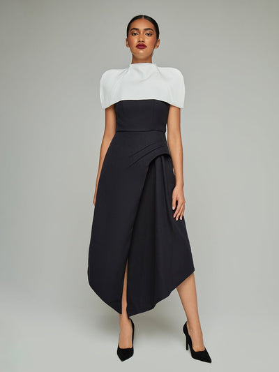 Sorelle Asymmetric Midi Dress & Detachable Collar