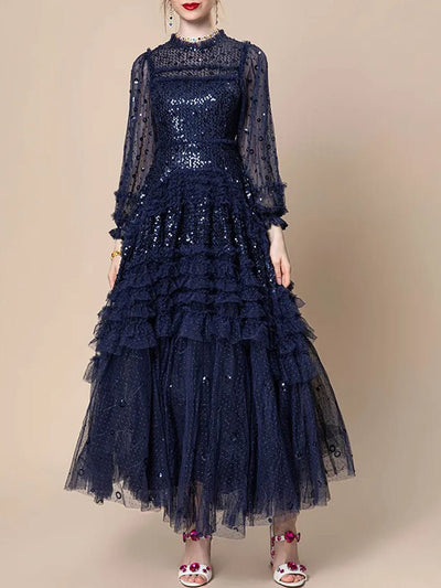 Talia Sequin Ruffle Splice Maxi Dress