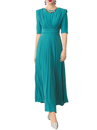 Thalia Pleated Metallic Maxi Dress