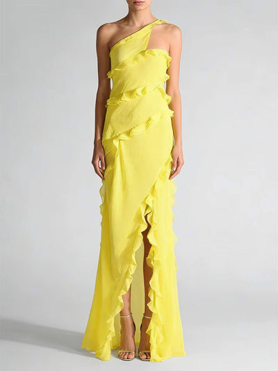 Valentina One-Shoulder Ruffle High-Low Dress