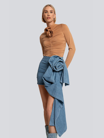 Valentina Ribbed Long Sleeve Flower Top
