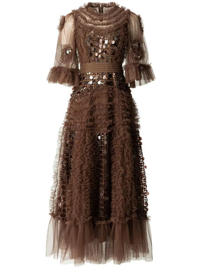 Valentina Ruffled Sequin Midi Dress