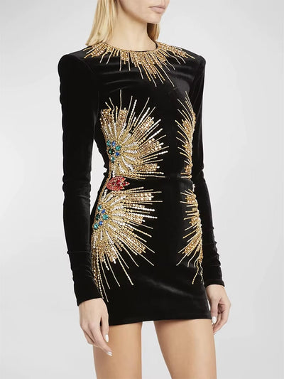 Valentina Velvet Embellished Mini Dress