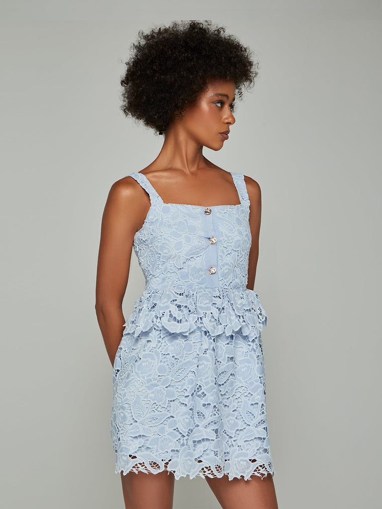 Velma Peplum Strapped Lace Mini Dress - Glory Connection