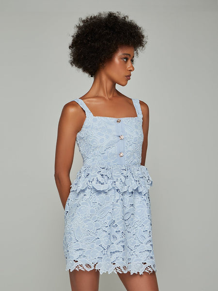 illuminate peplum mini dress Velma Peplum Strapped Lace Mini Dress, Blue / XL