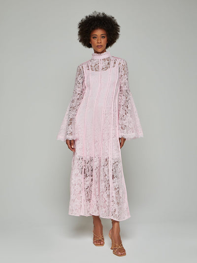 Veronica Stand-Collar Lace Maxi Dress