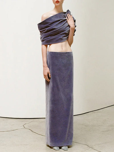 Viola Ruched Velvet Skirt Set