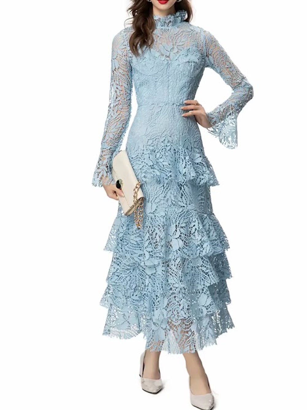 lace tiered midi dress Vivienne Dress, Blue / S Ariel bow — Halfpenny size-7 Size:Custom made ( See details below) Effortlessly elegant in baby