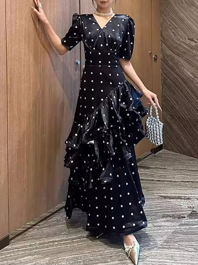 Vivienne Polka Dot Ruffle Maxi Dress