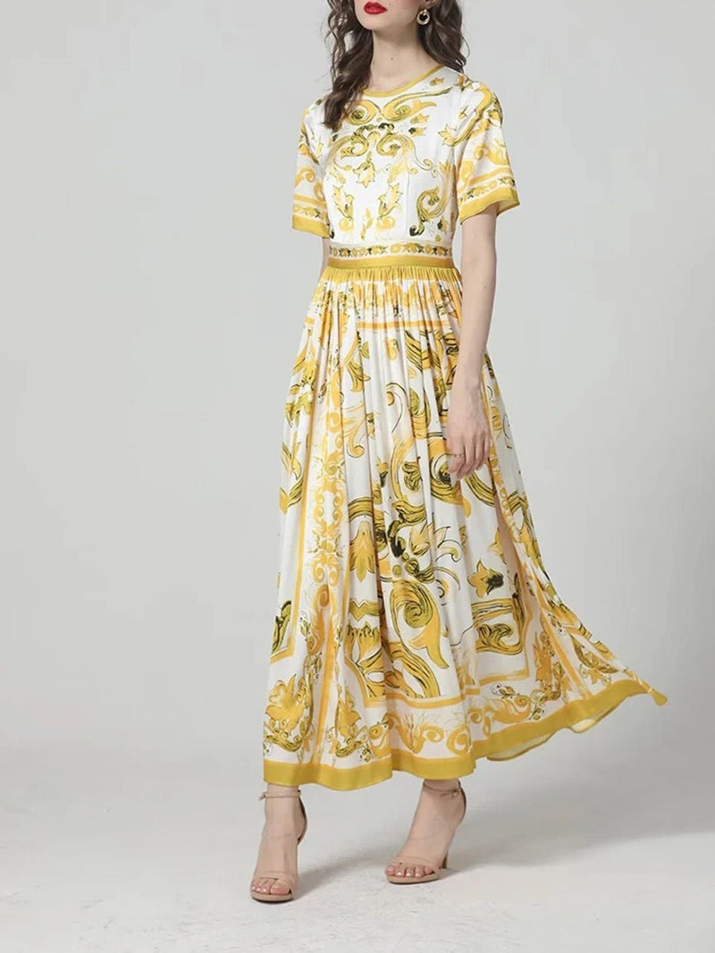 Wesley Floral Big Swing Maxi Dress, Yellow / XXL