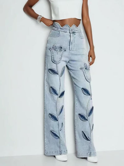 Olivia Floral Applique Wide Jeans