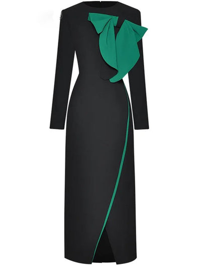Zve Bow Buttock Slit Slim Midi Dress