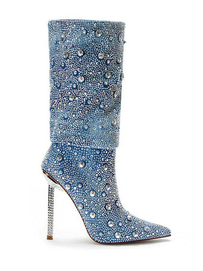 Ada Crystal Metal Thin Heel Boot