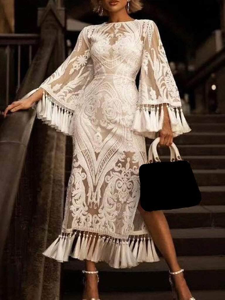lace fringe dress Ivory Mini with Beaded XXS / 0 / Ivory California Romance meets Bohemian Heritage EMBROIDERED FRINGE LACE DRESS S