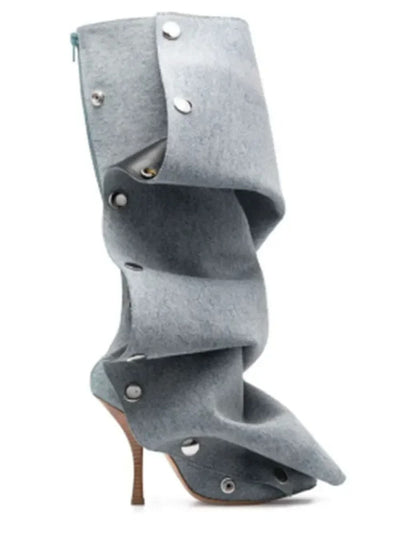 Ariel Pointed Pleated Metal Button Boot