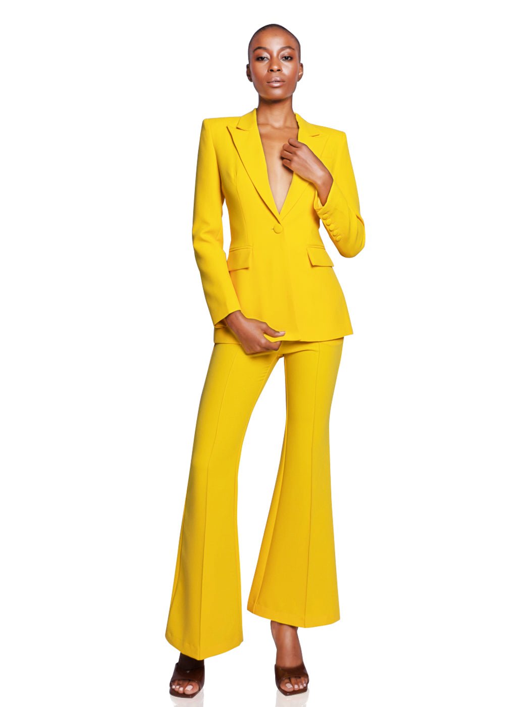 Yellow Crepe Printed Blazer And Pant Set  Deval The Multi Designer Store