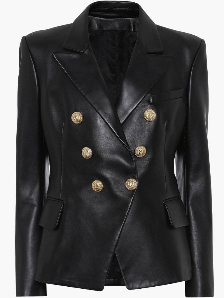 Double-Breasted Black Leather Blazer - Glory Connection