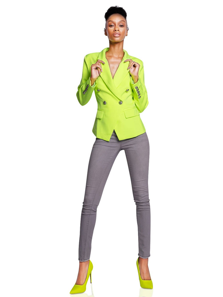 Double-Breasted Jacket In Neon Yellow - Glory Connection