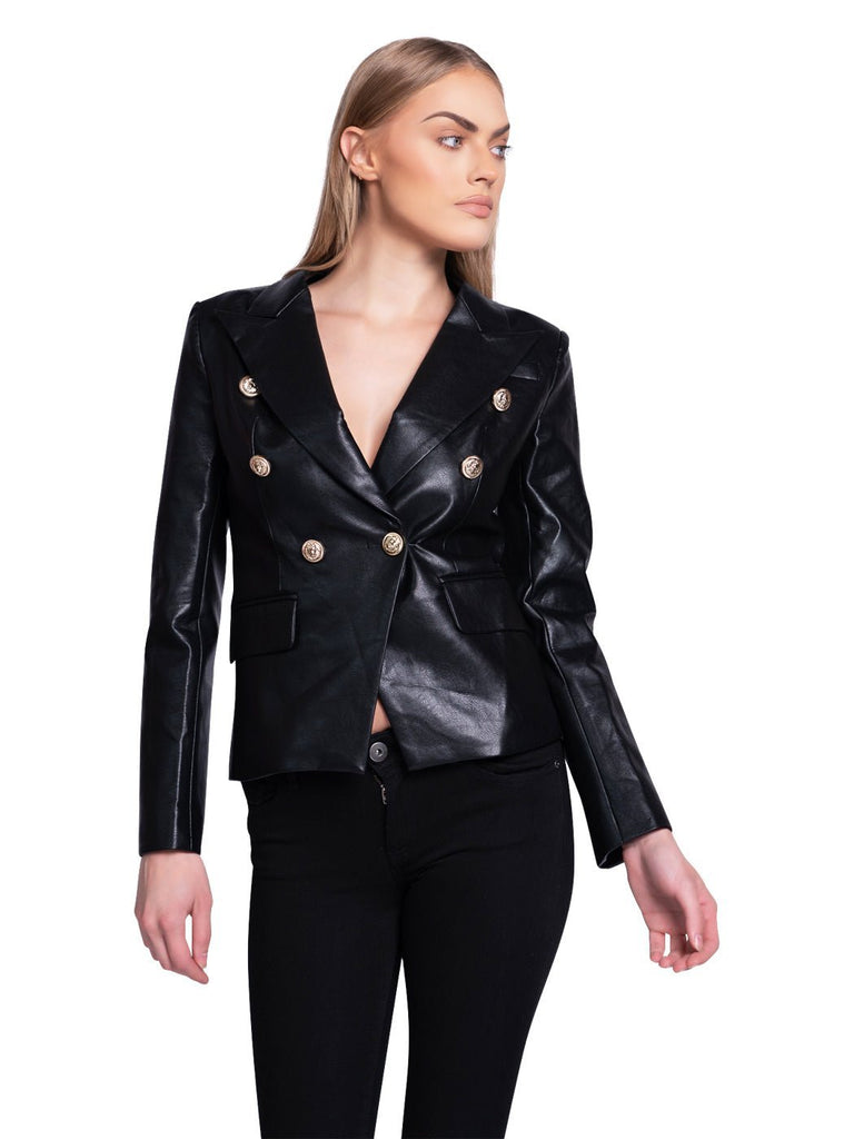 Double-Breasted Leather Blazer - Glory Connection