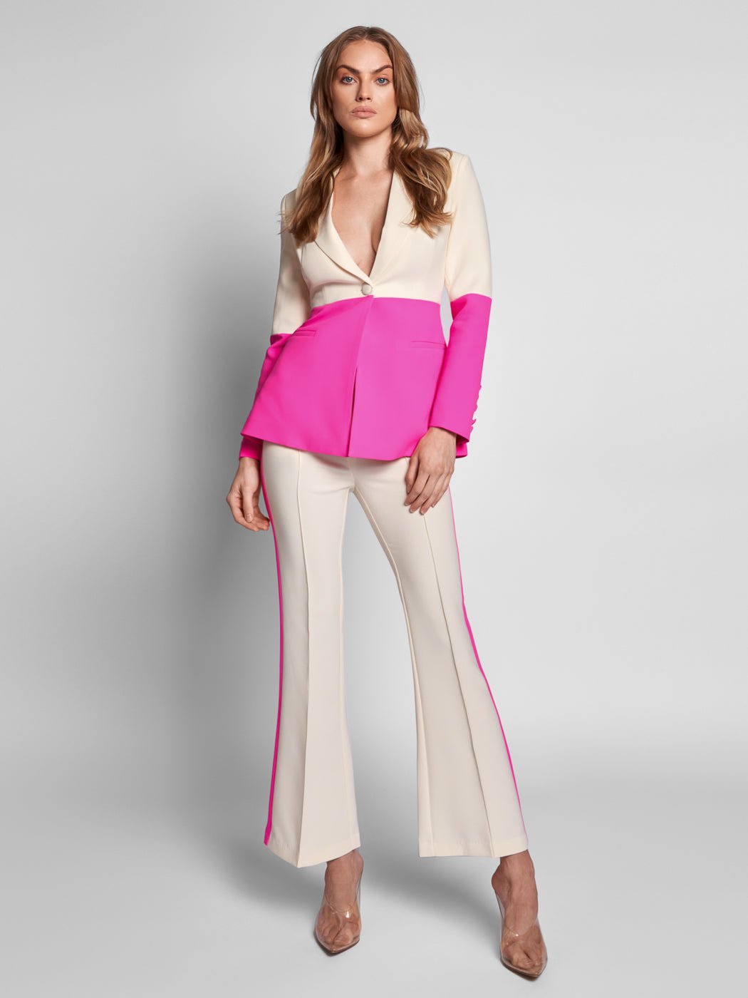 022323 The Pink Spring Vibes Colors Block 2 Pieces Blazer & Pant