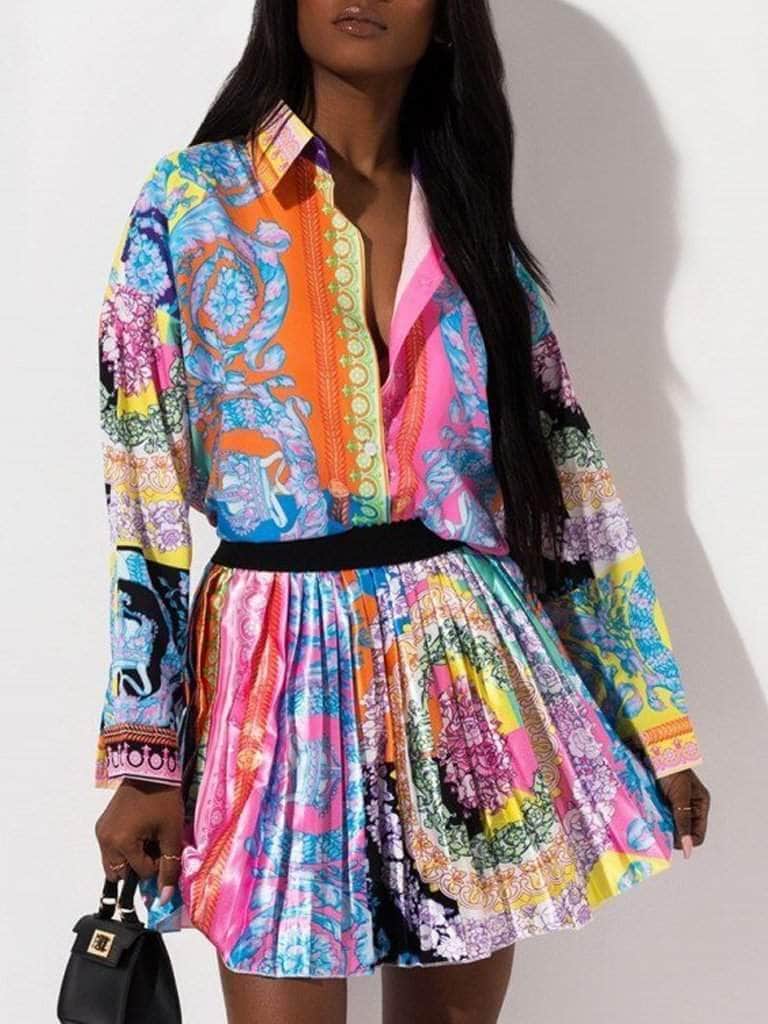Gavrilla Floral Multi Colors Top & Skirt Set - Glory Connection