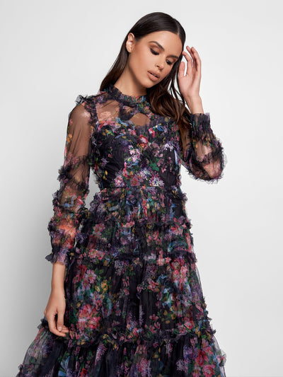 Georgina Ruffle Maxi Dress in Black