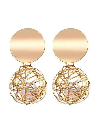 Golden Ball Pearl Earrings