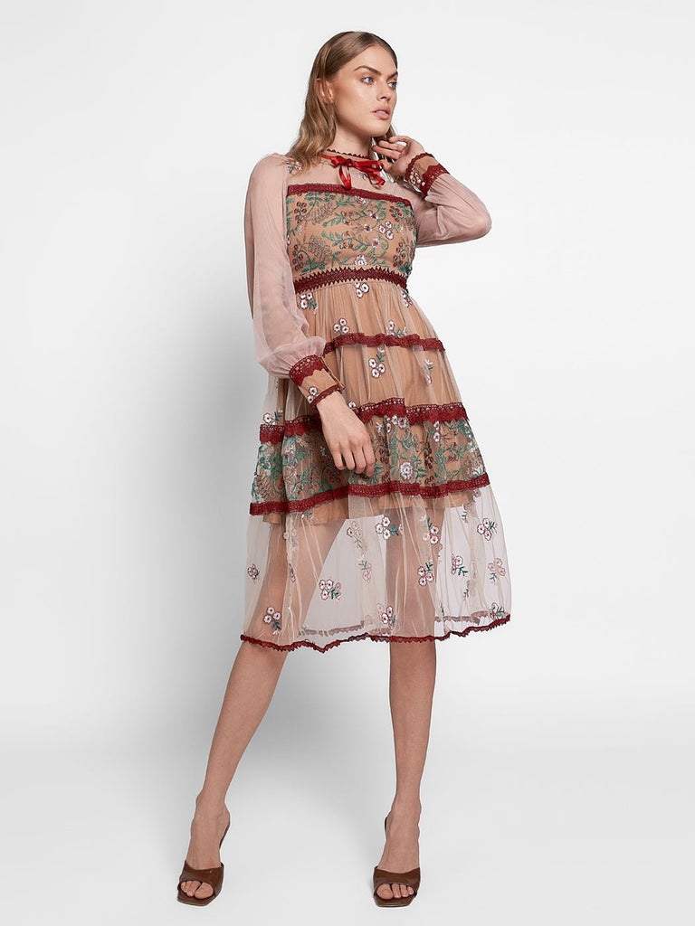 Joanna Lantern-Sleeve Midi Dress - Glory Connection