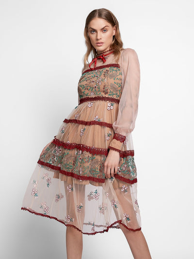 Joanna Lantern-Sleeve Midi Dress