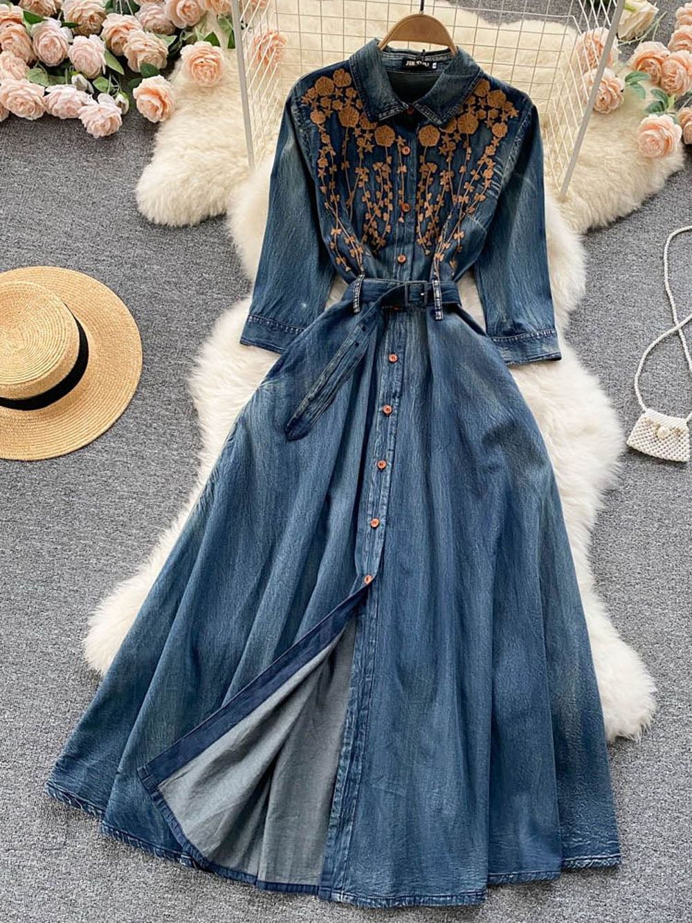Kai Denim Belt Dress, Blue / L