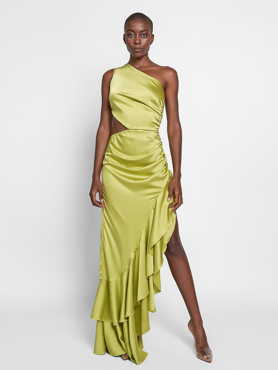 Mellie Cut-Out Ruffled Maxi Dress In Green | Glory Connection