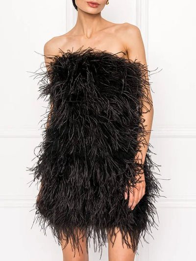 Oakley Feather Off The Shoulder Mini Dress