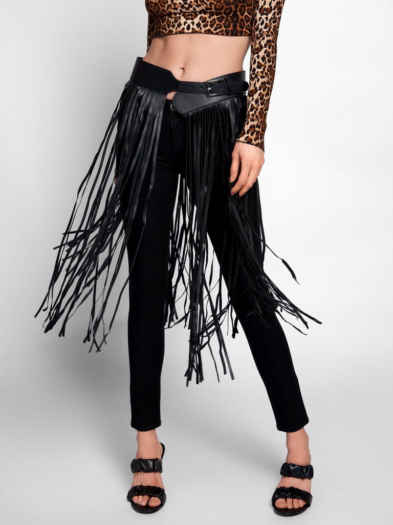 Remy Faux-Leather Tassel Belt Skirt - Glory Connection